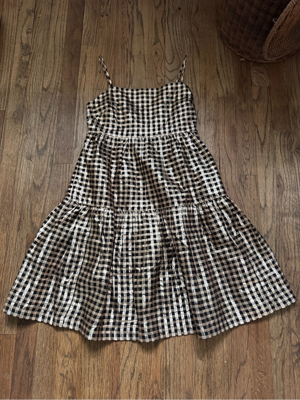 J.Crew Black and Gold Shimmery Metallic Smocked Dress - lined and pockets!
